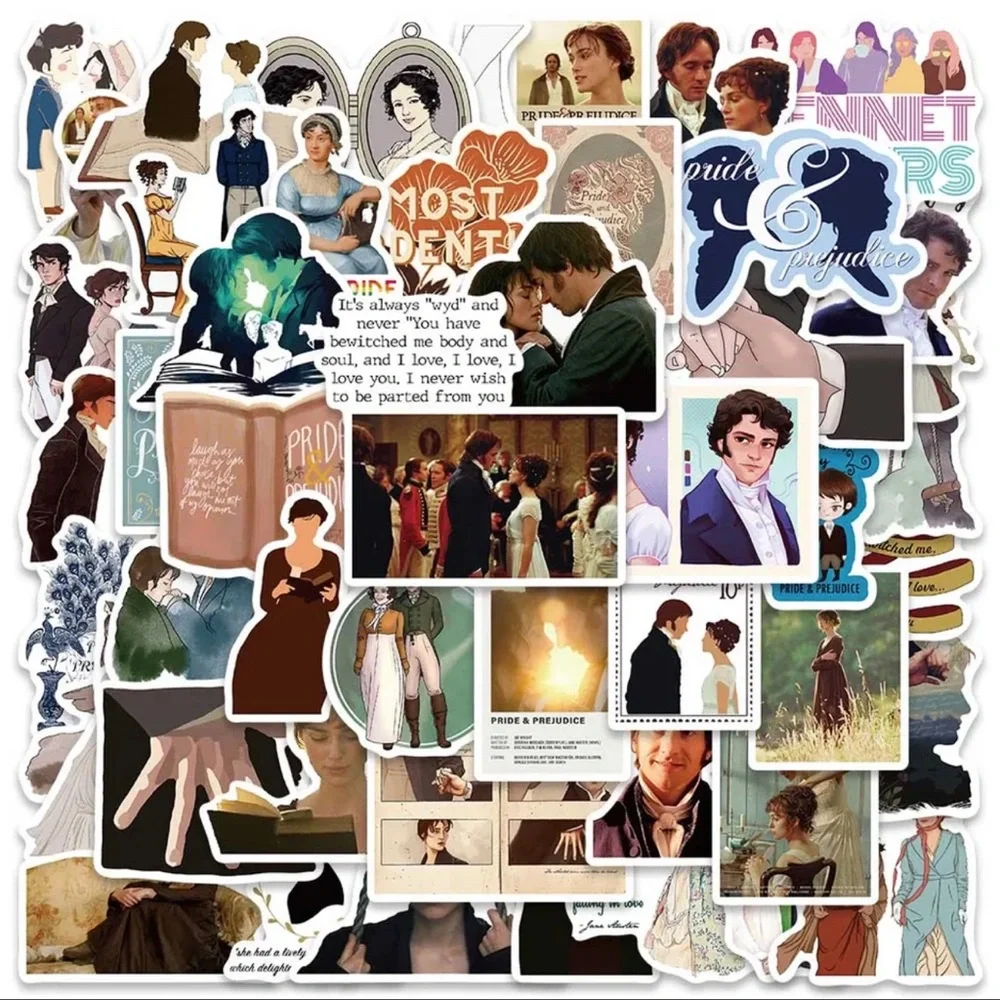 $1 PRIDE AND PREJUDICE STICKERS. 10 AT RANDOM. $1 WITH ANY $10 ORDER OR MORE